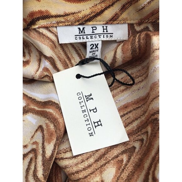 NWT MPH Collection Womens Size 2X Gold Brown Marbled Dress Short Sleeve - Picture 7 of 8